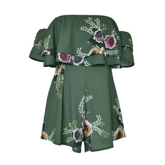 Nip off shoulder floral chiffon romper jumpsuit XL - Picture 4 of 9